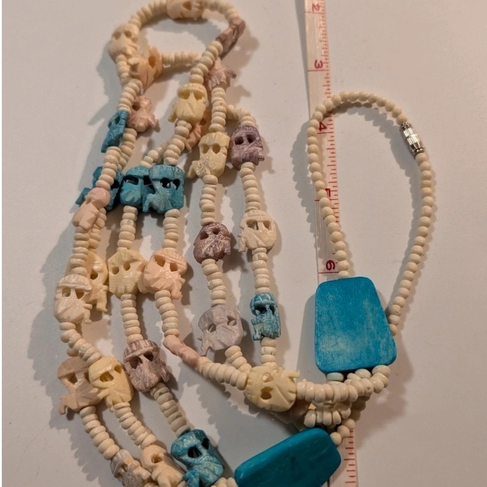 Vintage Multi Strand Carved Elephant Beaded Necklace Accents Boho 24 Inch